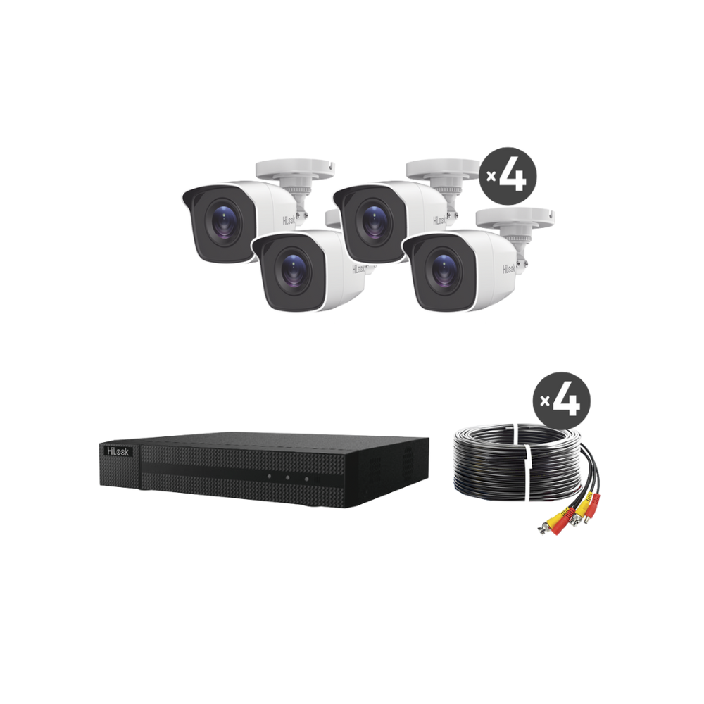 Kit TurboHD 1080P: DVR 4 Canales, 4 Cámaras Bala Metálicas, H.265+, Fuente de Poder Profesional y Accesorios de Instalación