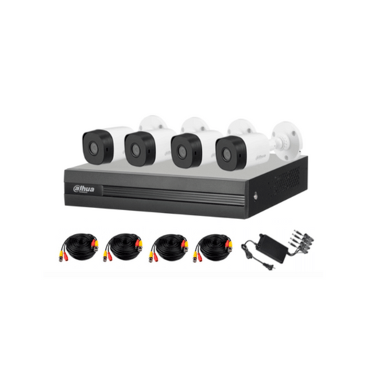 Kit Dahua 4 Canales, DVR WizSense IA, Cámaras 2MP 1080P, H.265+, Detección de Humanos y Vehículos, Accesorios Incluidos