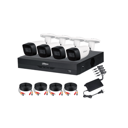 Kit Dahua 4 Canales, Cámaras 5MP con Audio, DVR WizSense con Reconocimiento Facial, H.265+, Detección de Humanos y Vehículos