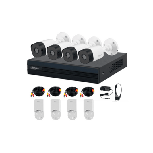 Kit Dahua 4 Canales DVR Cooper-I, IA, H.265+, 4 Cámaras 2MP 1080P, Detección de Humanos y Vehículos, Accesorios Incluidos