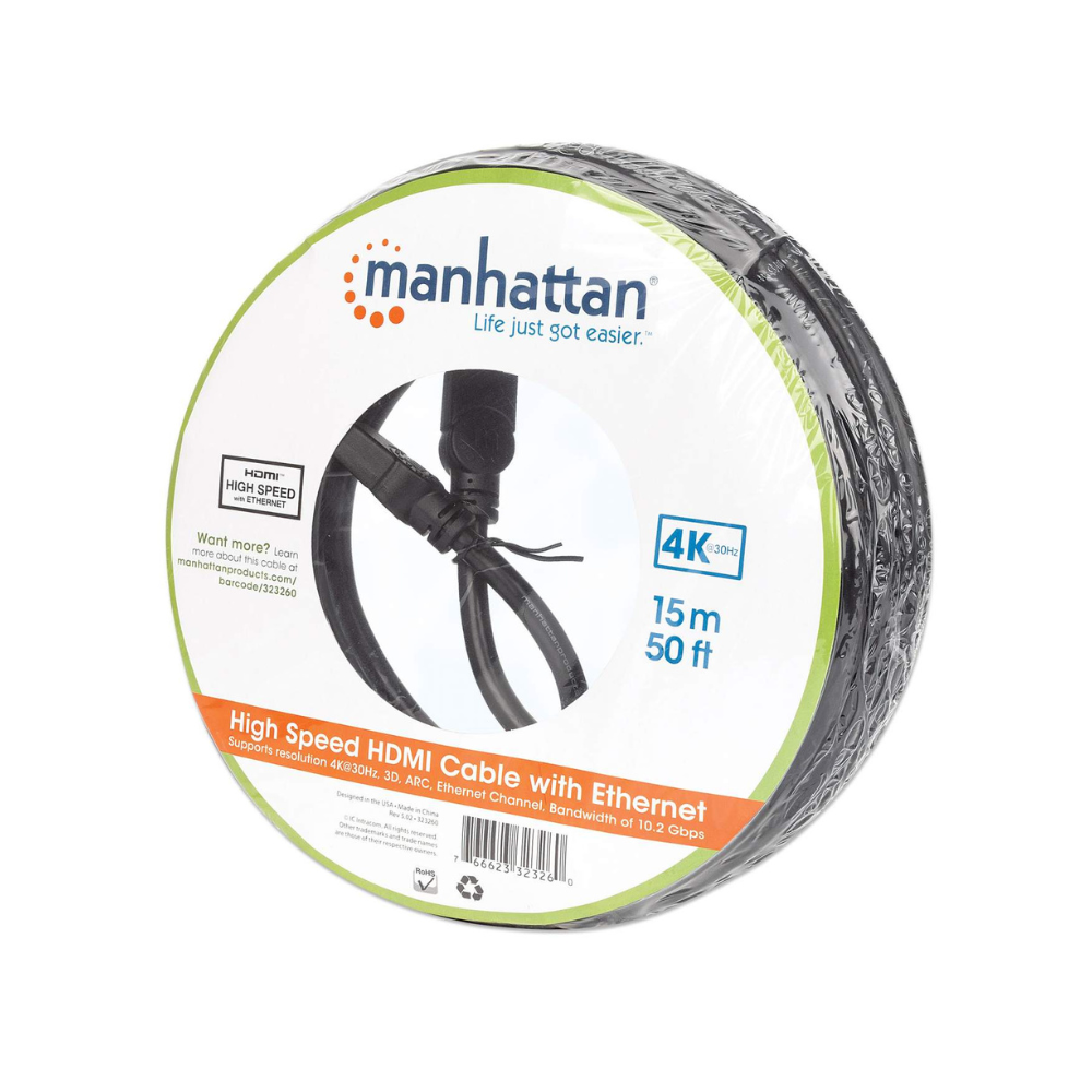 Cable HDMI 1.4 M-M 15.0M con Canal Ethernet Manhattan (323260)