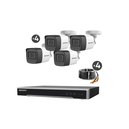 Kit TurboHD 5MP: DVR 4 Canales, 4 Cámaras de 5MP con Micrófono Integrado, 4 Cables de 18m, Fuente de Poder Profesional