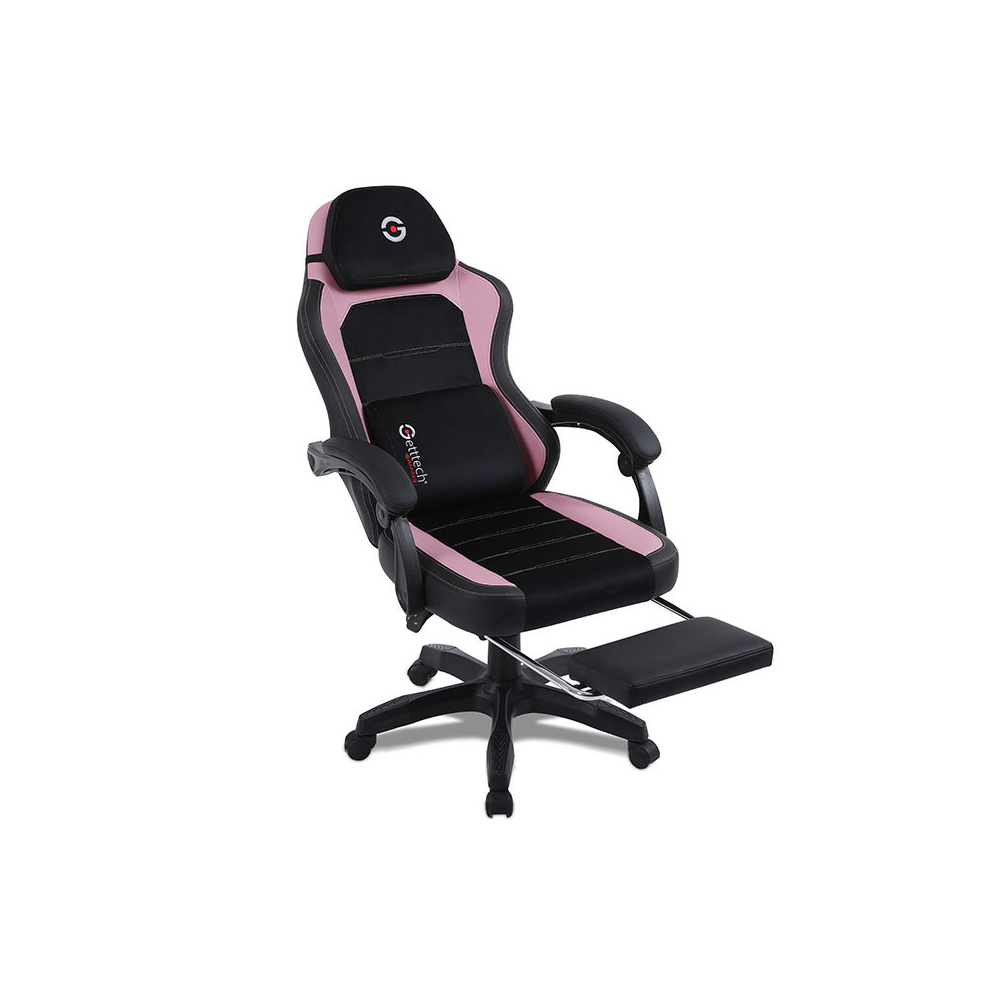 Silla Gaming Getttech con Reposapiés - Soporte Lumbar Vibratorio, Rosa/Negro (GAR-GAOPY-G2-PK)