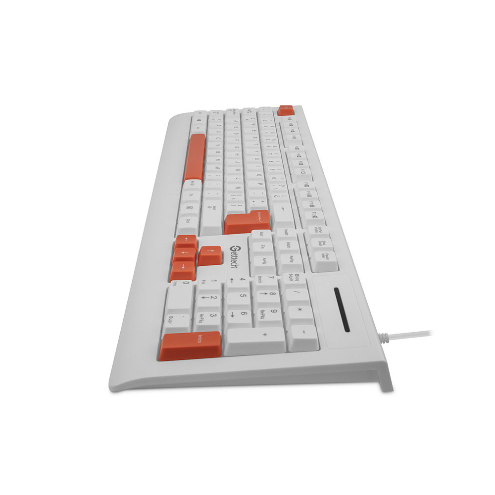 Teclado Slim Getttech Blanco Español USB con Reposamanos (GGK-ESMWR-02-WH)