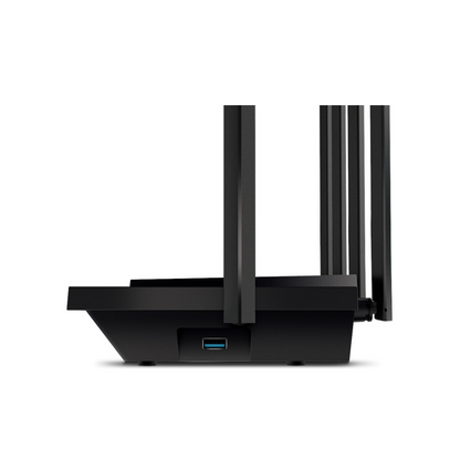 Router Wi-Fi 6 Doble Banda AX5400, MU-MIMO 4x4 y OFDMA, 1 Puerto WAN 10/100/1000 Mbps, 4 Puertos LAN 10/100/1000 Mbps, 1 Puerto USB 3.0, 6 Antenas Potentes, App Tether y Protección HomeShield