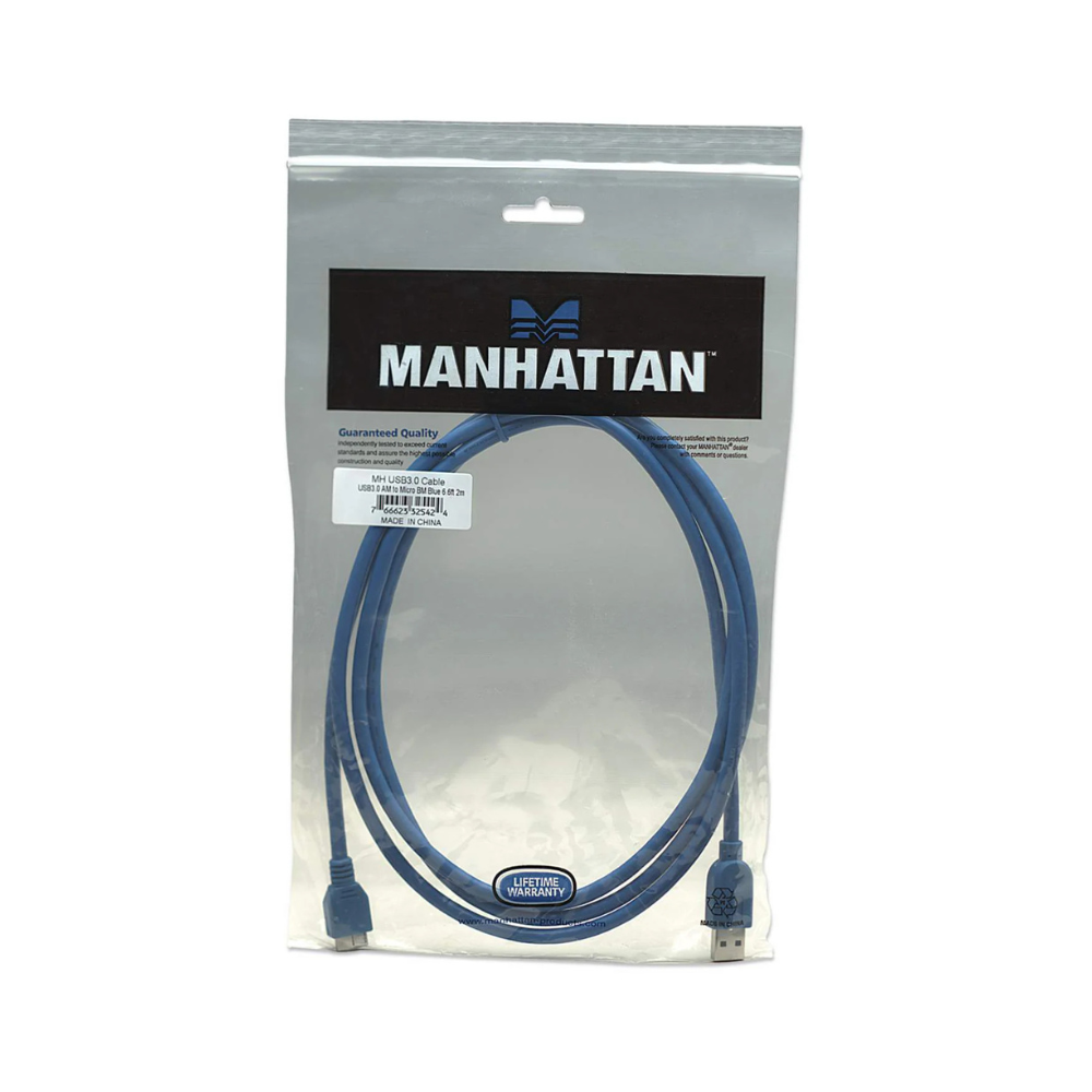 Cable USB 3.0 A Macho a Micro B Macho 2M 5Gbps Azul Manhattan (325424)