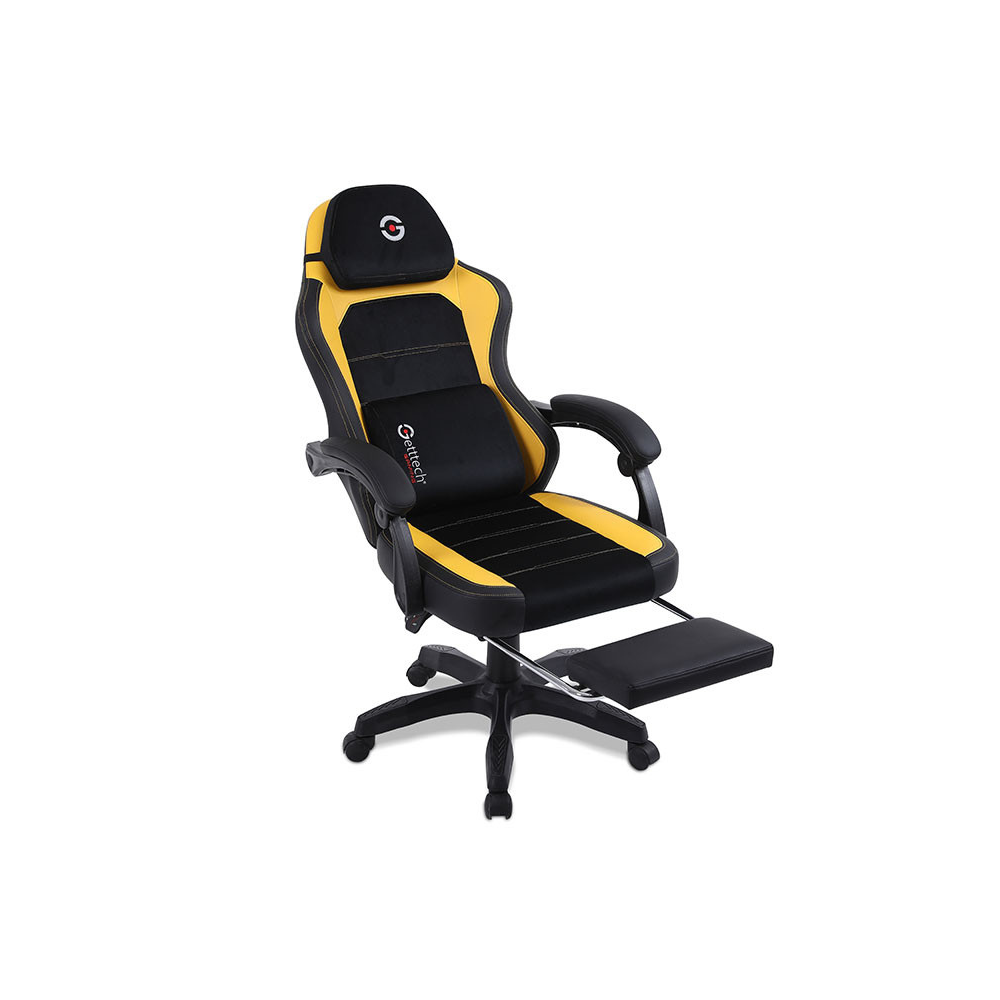 Silla Gaming Getttech con Reposapiés - Soporte Lumbar Vibratorio, Amarillo/Negro (GAR-GAOPY-G2-YL)