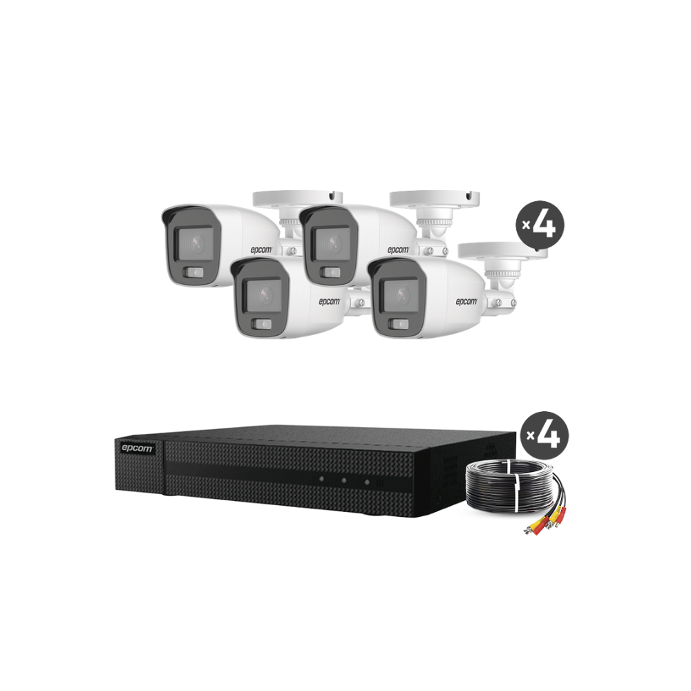 Kit TurboHD 1080P: DVR 4 Canales, 4 Cámaras Bala ColorVu con Micrófono Integrado, Fuente de Poder y Accesorios de Instalación