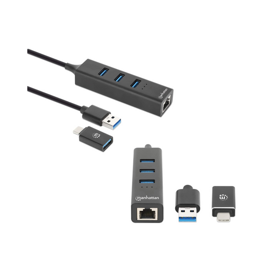 Adaptador de Red GB USB A/C + Hub 3 Puertos V3.0 Manhattan (180894)