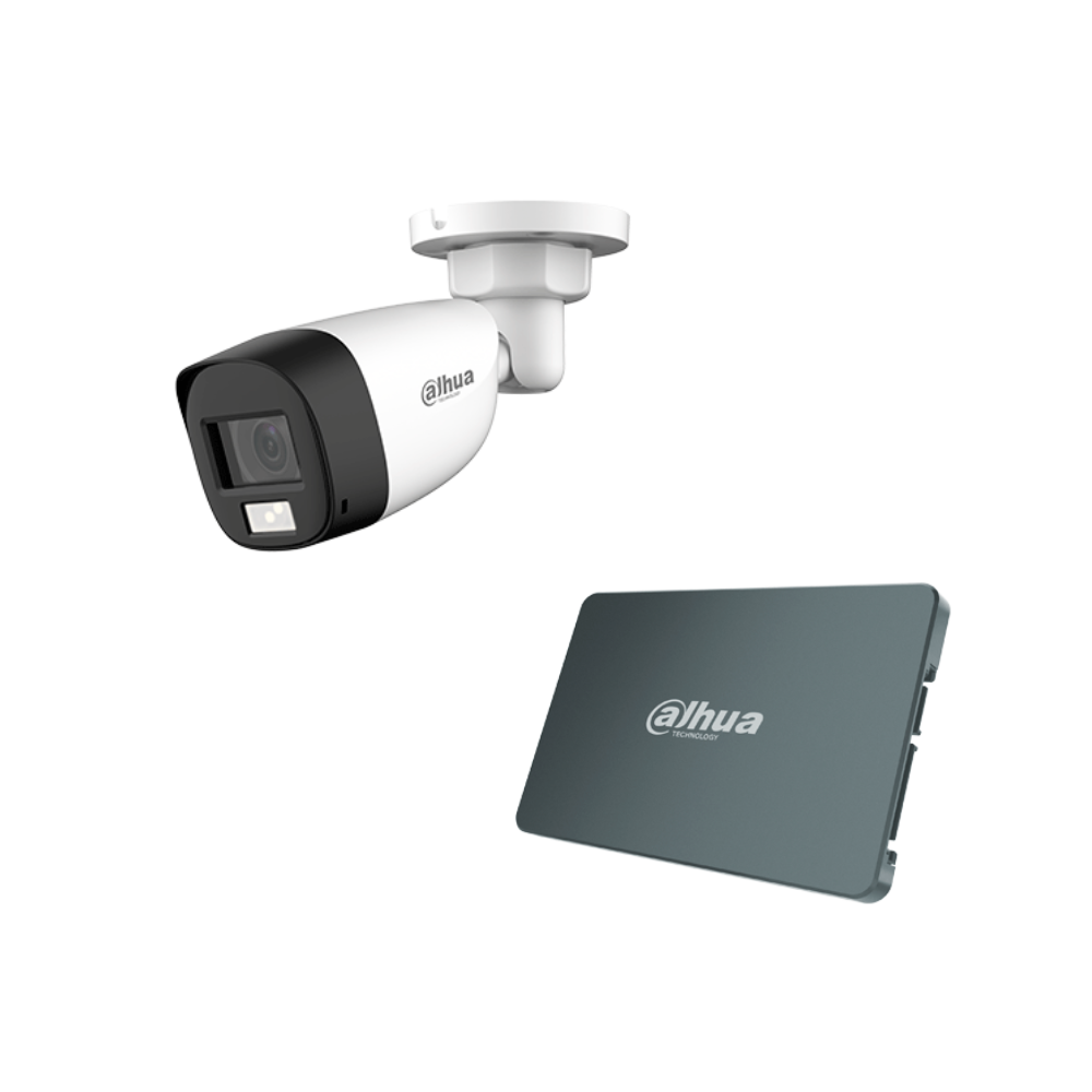 Kit Dahua 4 Canales, SSD 512GB, Cámaras 2MP con Micrófono, DVR WizSense IA, Iluminación Dual, Accesorios Incluidos