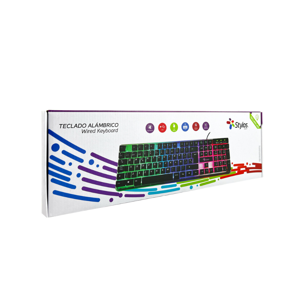 Teclado Stylos Alámbrico Membrana 100% USB 1.4m Transparente (STTEALLED1T)