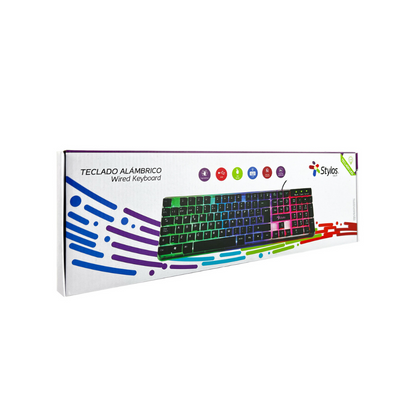 Teclado Stylos Alámbrico Membrana 100% USB 1.4m Transparente (STTEALLED1T)