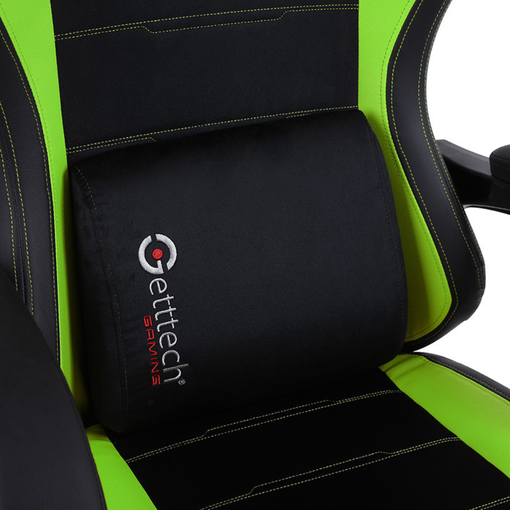 Silla Gaming Getttech con Reposapiés - Soporte Lumbar Vibratorio, Verde/Negro (GAR-GAOPY-G2-GR)