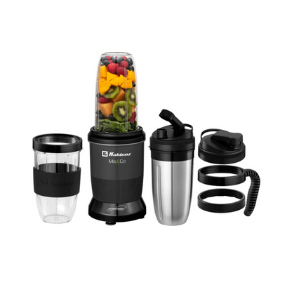 Licuadora Personal Mix and Go Koblenz BKM 1000, 2 vasos Tritán de 900ml, kit con 12 accesorios, motor de 1000W, apagado automático