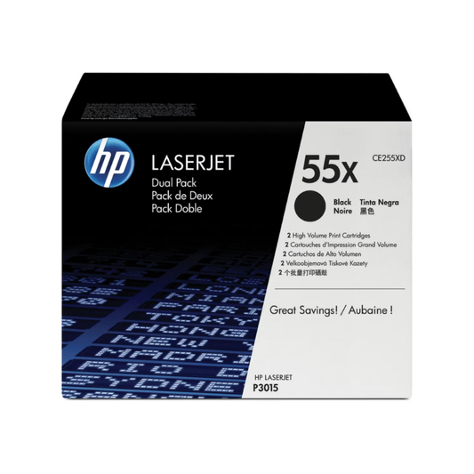 Tóner HP 55X CE255XD Negro LaserJet P3015DN/M521DN/M525DN Dual Pack Alto Rendimiento (2 x 12,500 Páginas)