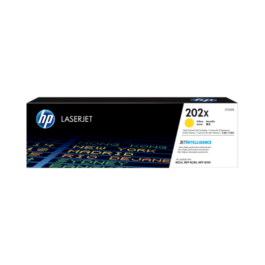 Tóner HP 202X CF502X Amarillo LaserJet Pro M254DW/M281FDW Alto Rendimiento (2,500 Páginas)