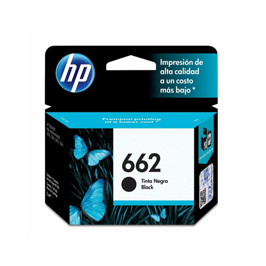 Tinta HP 662 CZ103AL Negra para DeskJet 1015/1515/2515/3515/3545/4645/2545/2645 (Rendimiento: 120 páginas)