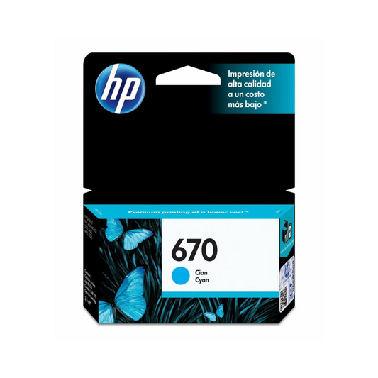 Tinta HP 670 CZ114AL Cian para DeskJet 3525/4615/4625/5525 (Rendimiento: 300 páginas)