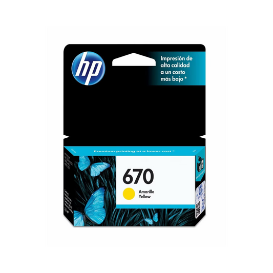 Tinta HP 670 CZ116AL Amarilla para DeskJet 3525/4615/4625/5525 (Rendimiento: 300 páginas)