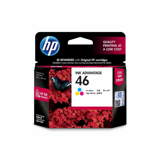 Tinta HP 46 CZ638AL Tricolor Ink Advantage Ultra para DeskJet 2529/4729/2029 (Rendimiento: 750 páginas)