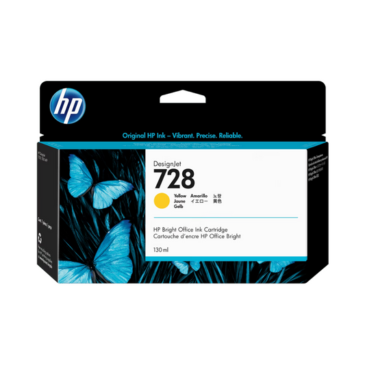 Tinta HP LF 728 F9J65A Amarillo para DesignJet T730/T830 (130 ml)