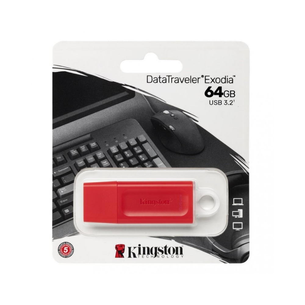 Memoria Flash Kingston 64GB USB 3.2 Gen 1 Roja (KC-U2G64-7GR)