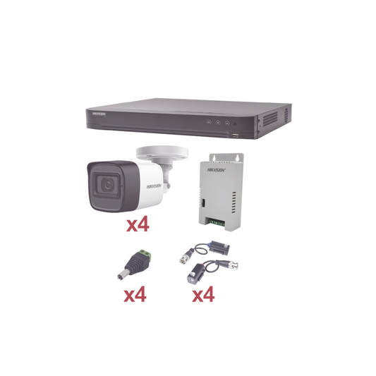 Kit TurboHD 1080P: DVR 4 Canales, 4 Cámaras Bala (Exterior 2.8mm), Transceptores, Conectores y Fuente de Poder Profesional