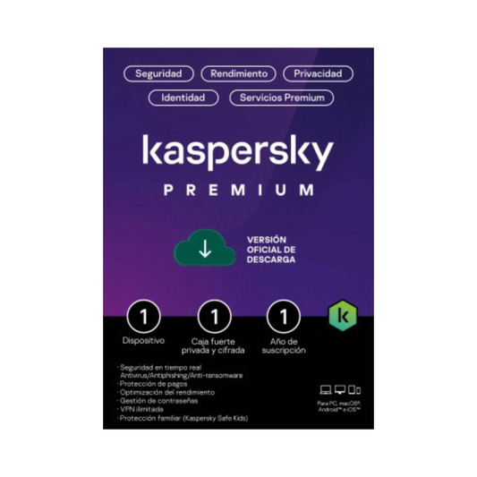 Licencia Kaspersky Premium 1 Año - 1 Dispositivo, 1 Cuenta KPM (Antivirus ESD)