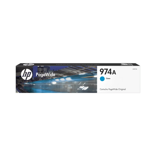 Tinta HP 974A L0R87AL Cyan para PageWide 352/377/Pro 452/477dw/552/577 (Rendimiento: 3,000 páginas)