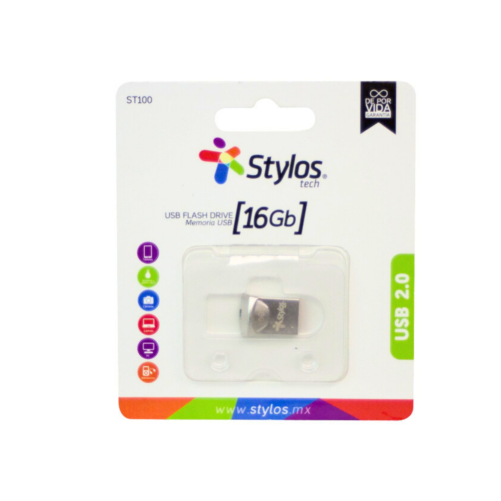 Memoria USB Stylos 16GB ST125 Flash 2.0 Metal Mini Plata (STMUS42S)