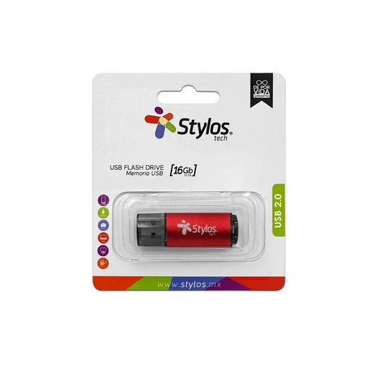 Memoria USB Stylos ST215 16GB Flash 2.0 Metal con Tapa Roja (STMUS72W)