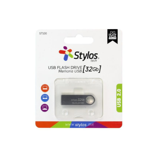 Memoria USB Stylos 32GB ST100 Flash 2.0 Plata (STMUSB3B)