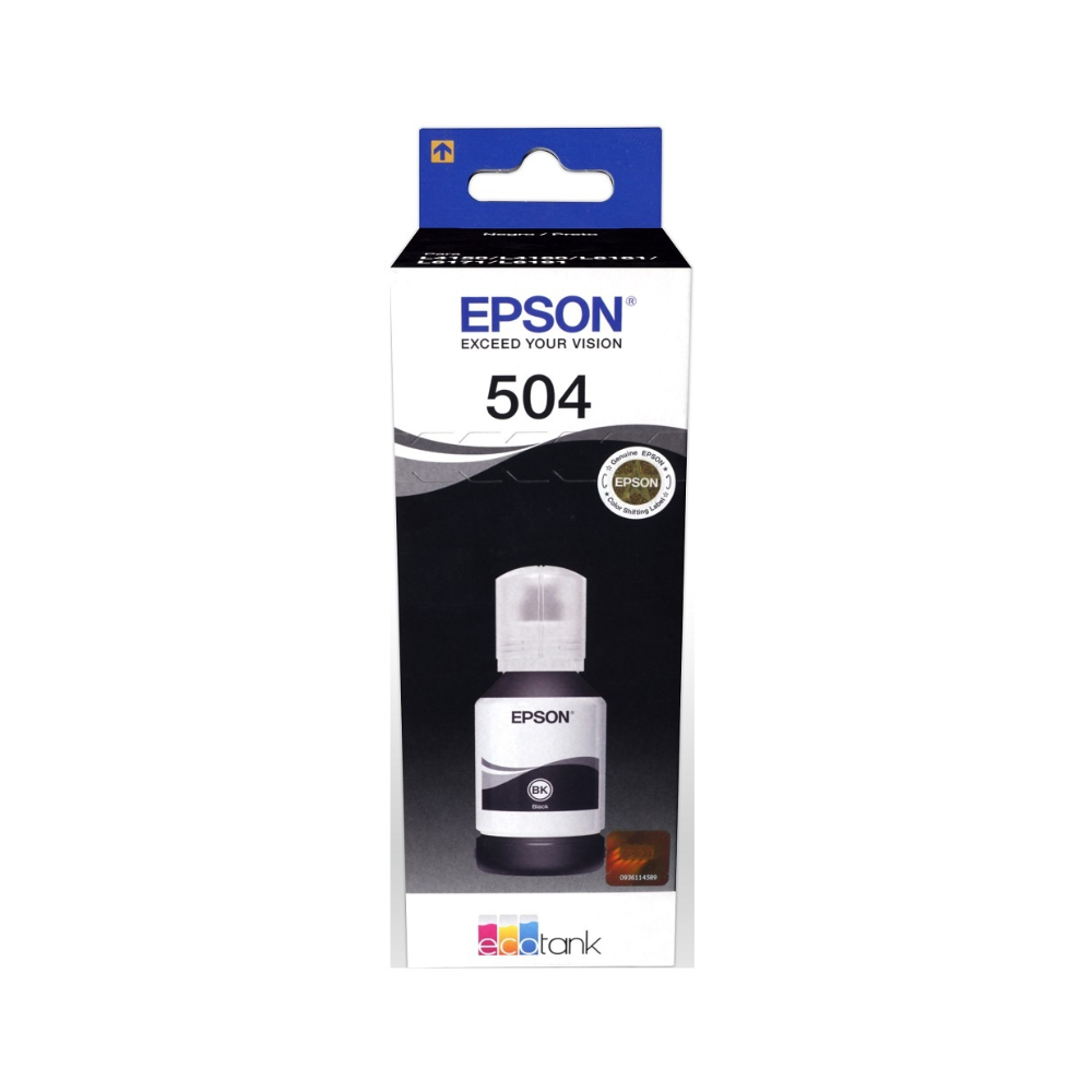 Botella De Tinta Epson Ecotank T504 Negra Serie L 127Ml Pigmento T504120-Al