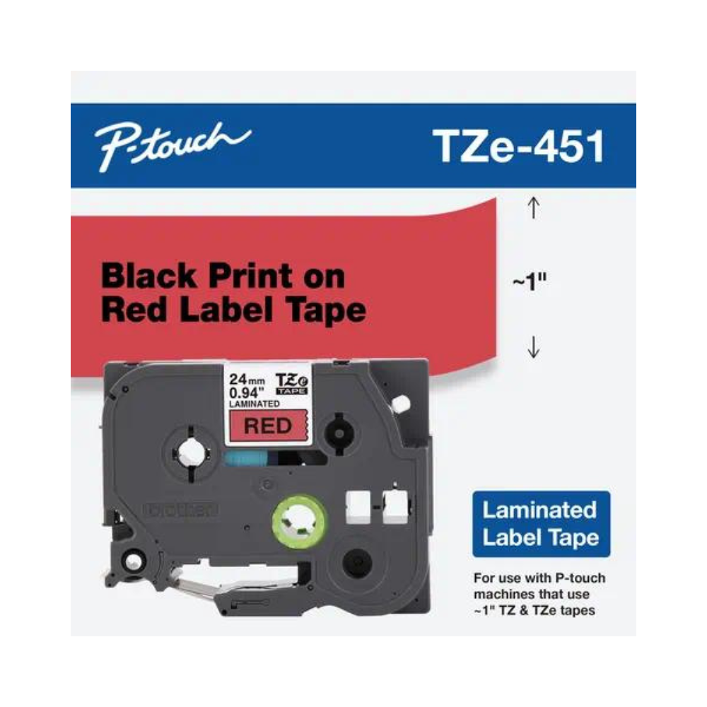 Cinta Brother Tze451 Laminada Negro Sobre Rojo 24Mm Tze451