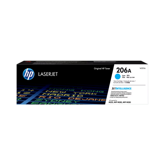 Tóner HP 206A W2111A Cian LaserJet Pro M255DW/M283FDW (1,250 Páginas)