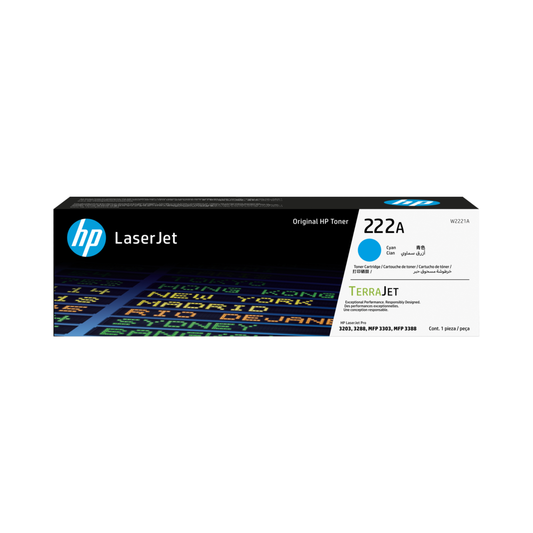 Tóner HP 222A W2221A Cian LaserJet Pro MFP 3303/3388 (1,200 Páginas)