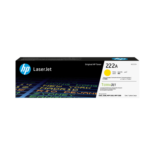 Tóner HP 222A W2222A Amarillo LaserJet Pro MFP 3303/3388 (1,200 Páginas)