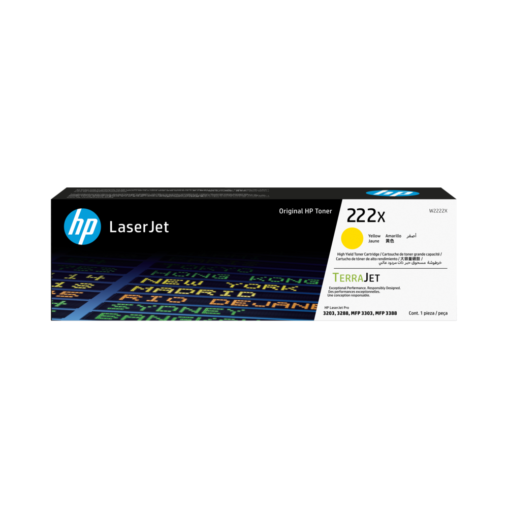 Tóner HP 222X W2222X Amarillo LaserJet Pro MFP 3303/3388 (2,500 Páginas)